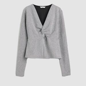 H&M silver glitter front twist long sleeve top